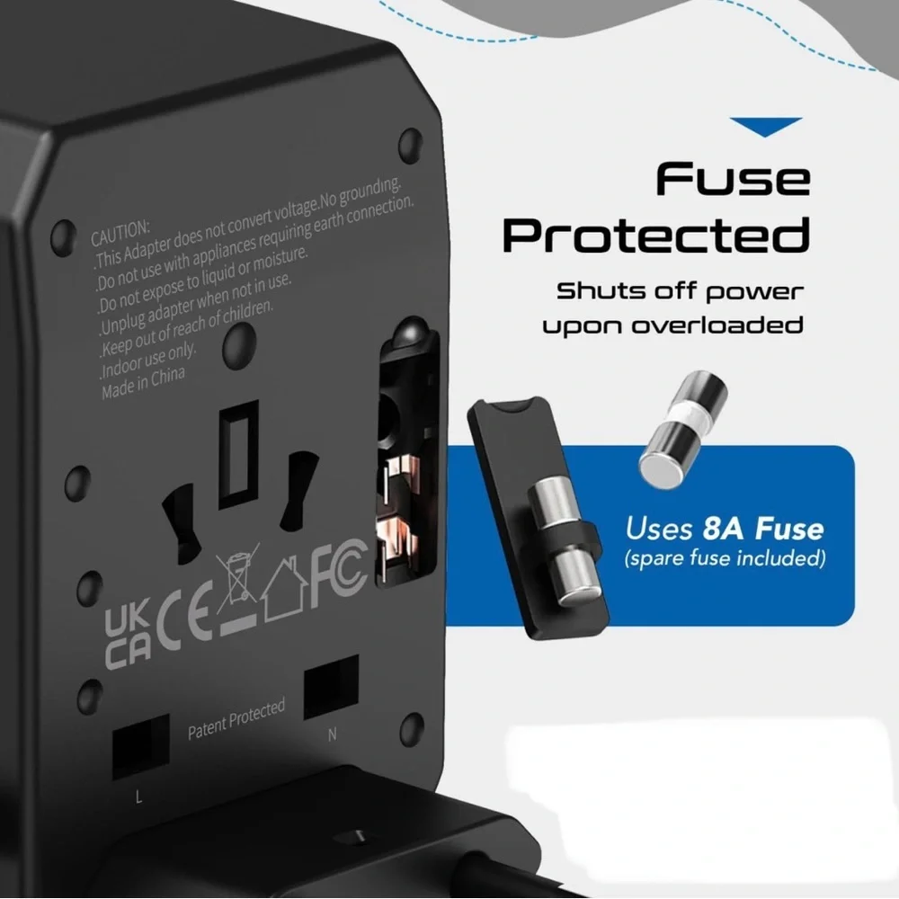Universal Travel Adapter -Powerful Fast Charging - 2 USB hard case included